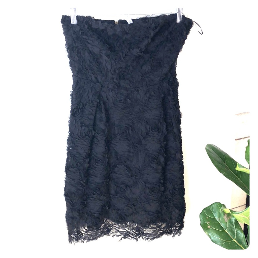 Zara strapless black 3D rosette dress sz L